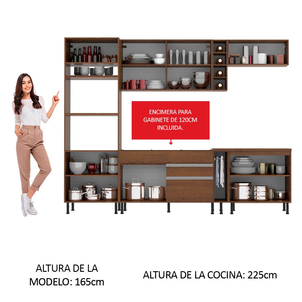 Combo completo de Cocina Madesa Glamy 290cm Marrón/Marrón/Crema 11