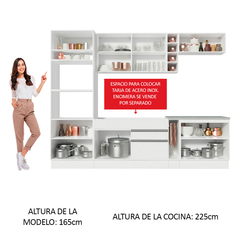 Combo completo de Cocina Madesa Glamy 290cm Blanco/Blanco/Crema