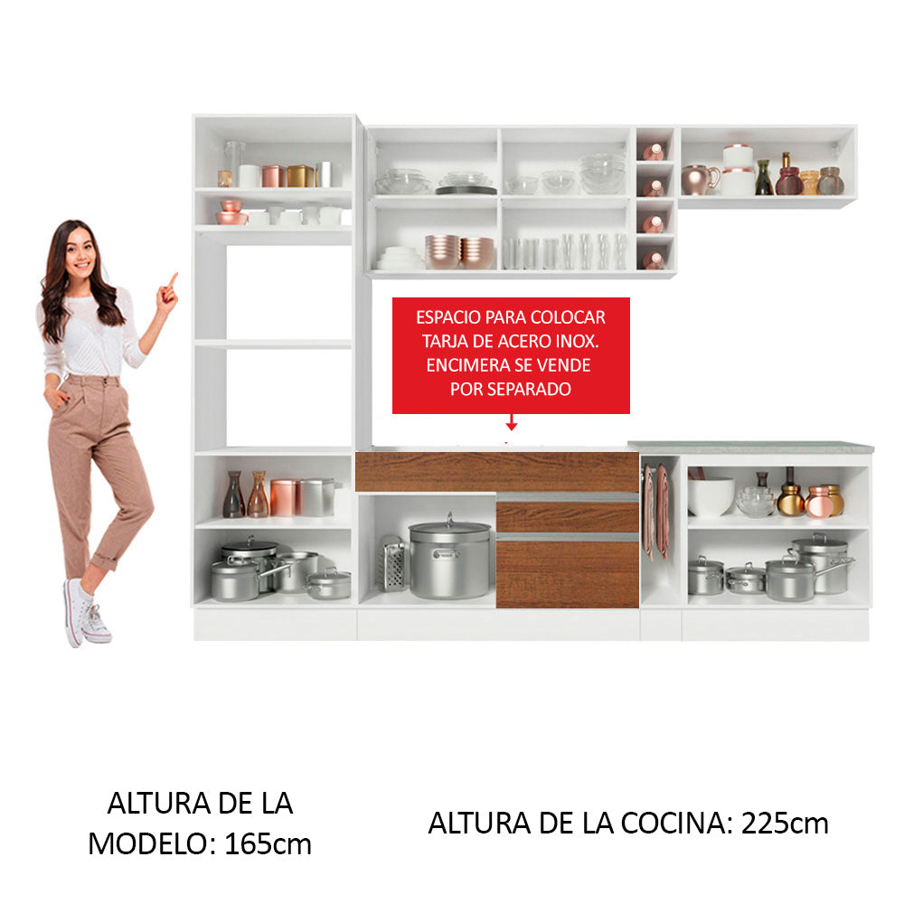 Combo completo de Cocina Madesa Glamy 290cm Blanco/Marrón/Crema