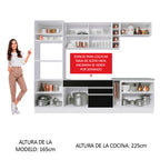 Combo completo de Cocina 290 cm 9 Puertas 2 Cajones Sin Mesada Blanco/Negro Glamy Madesa