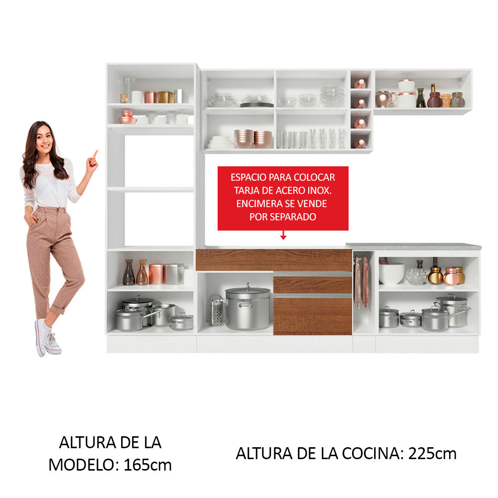 Combo completo de Cocina Madesa Glamy 290cm Blanco/Marrón/Blanco