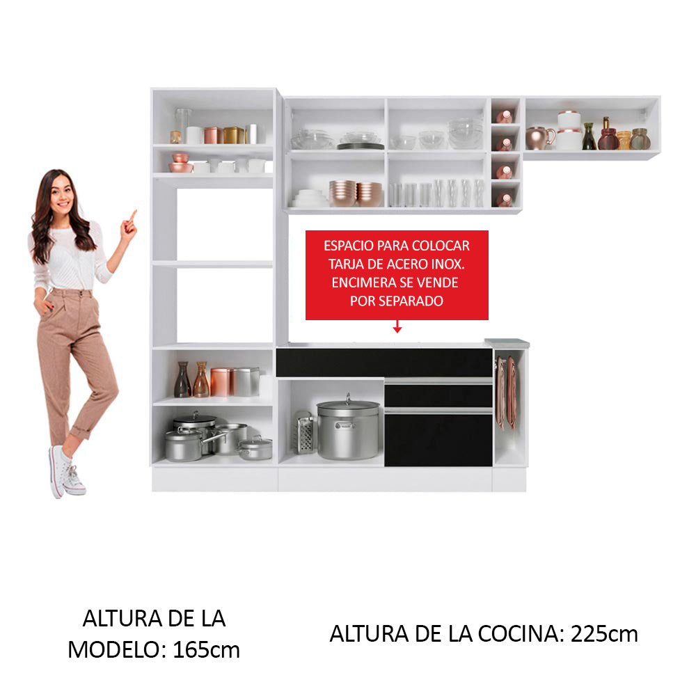 Combo completo de Cocina Madesa Glamy 290cm Blanco/Negro/Blanco 04