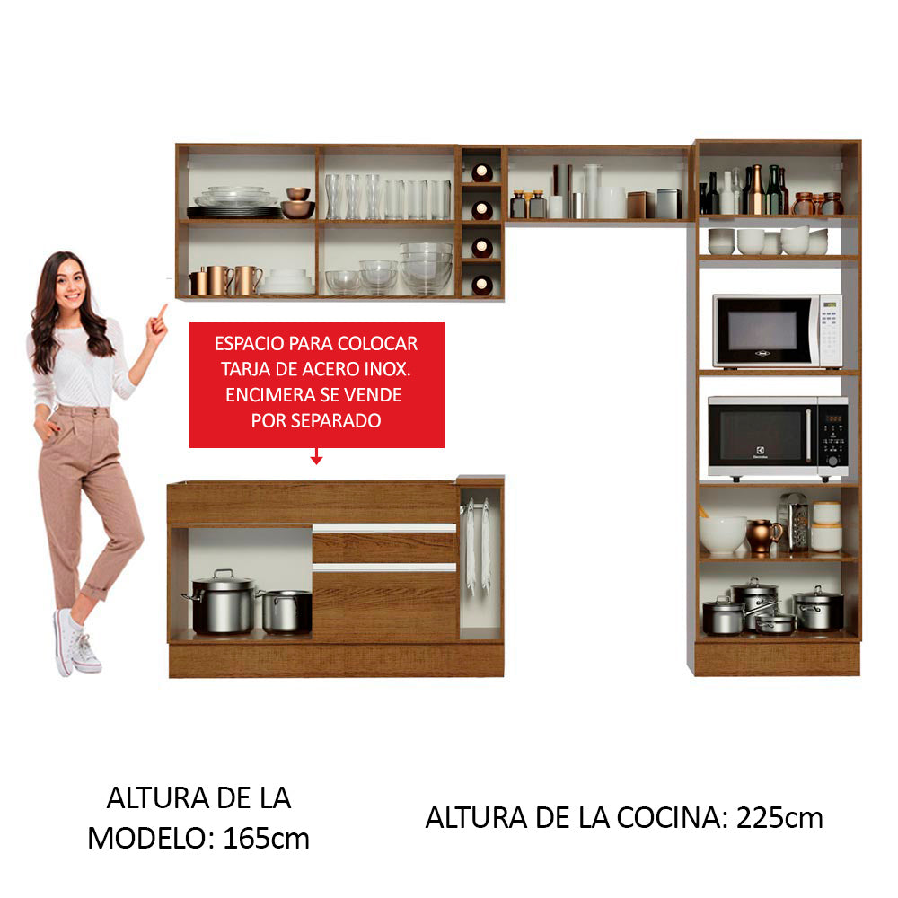 Combo completo de Cocina Madesa Glamy 290cm Marrón/Marrón/Crema 09