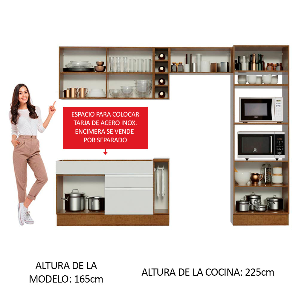 Combo completo de Cocina Madesa Glamy 290cm Marrón/Blanco/Crema 09