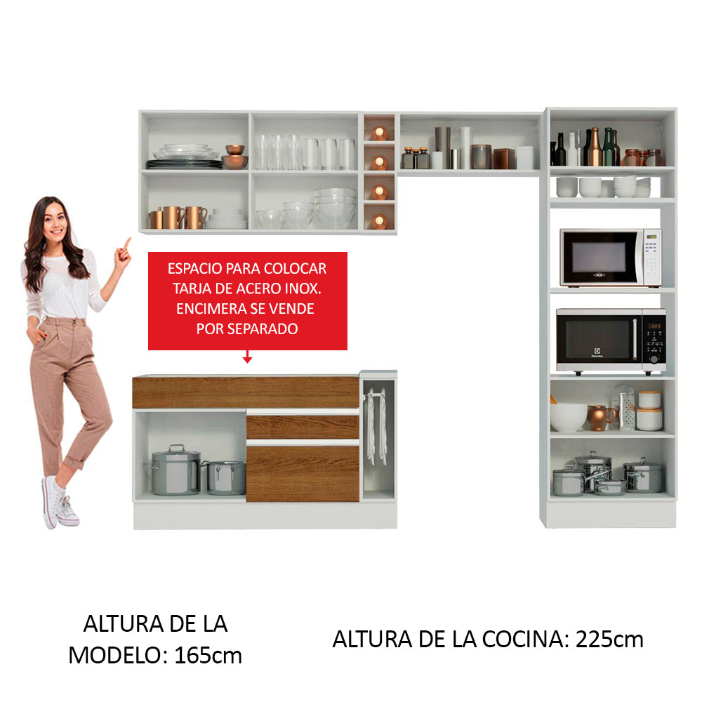 Combo completo de Cocina Madesa Glamy 290cm Blanco/Marrón/Crema 09