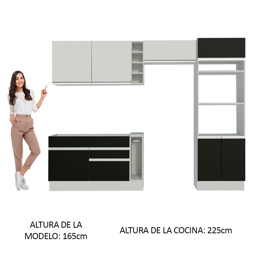 Combo completo de Cocina Madesa Glamy 290cm Blanco/Negro/Blanco 10