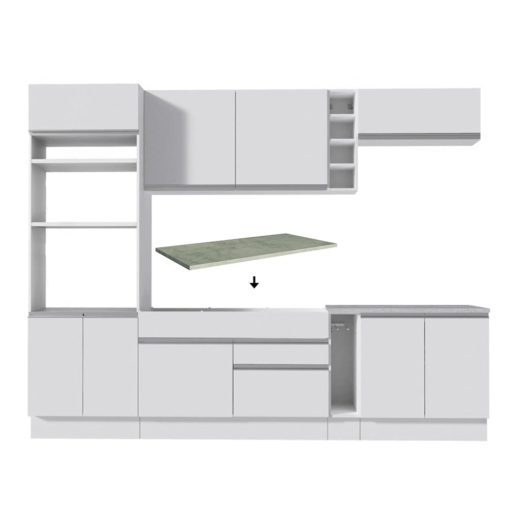 Combo completo de Cocina 290 cm 9 Puertas 2 Cajones Blanco Glamy Madesa
