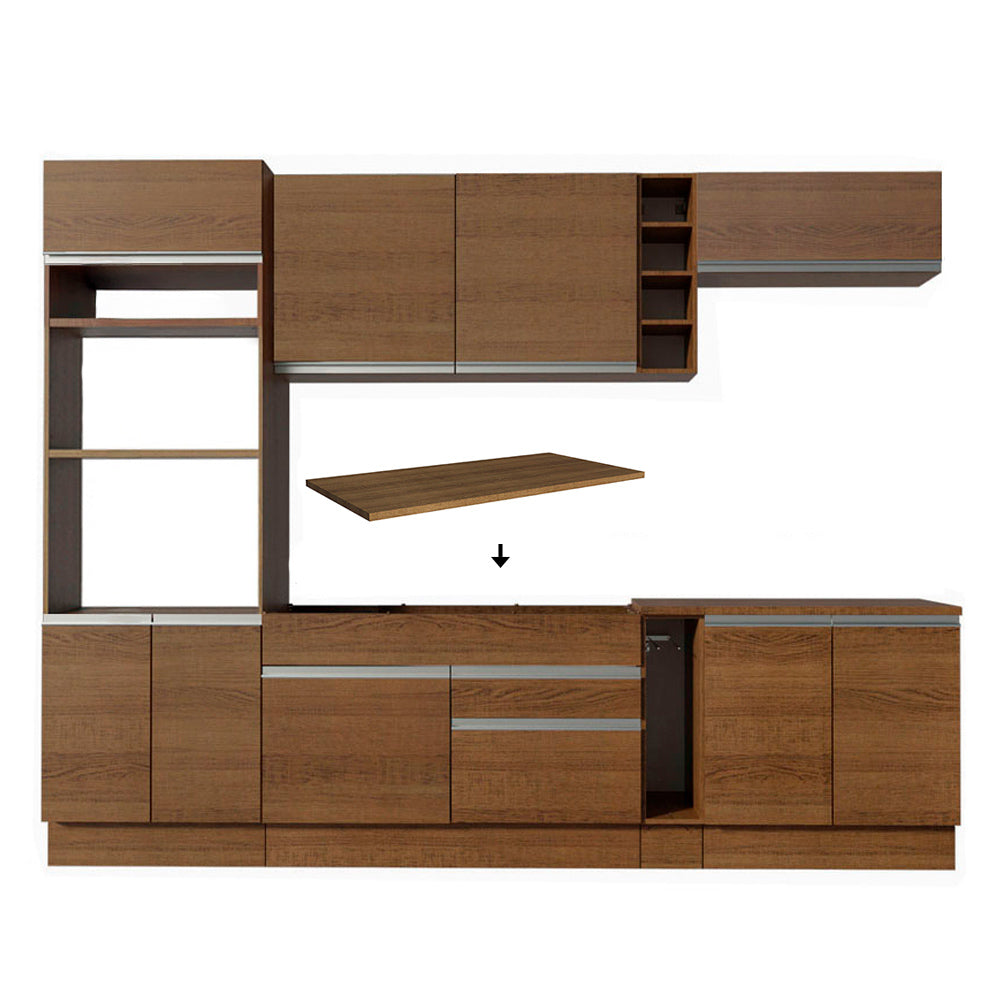 Combo completo de Cocina 290 cm 9 Puertas 2 Cajones Marrón Glamy Madesa