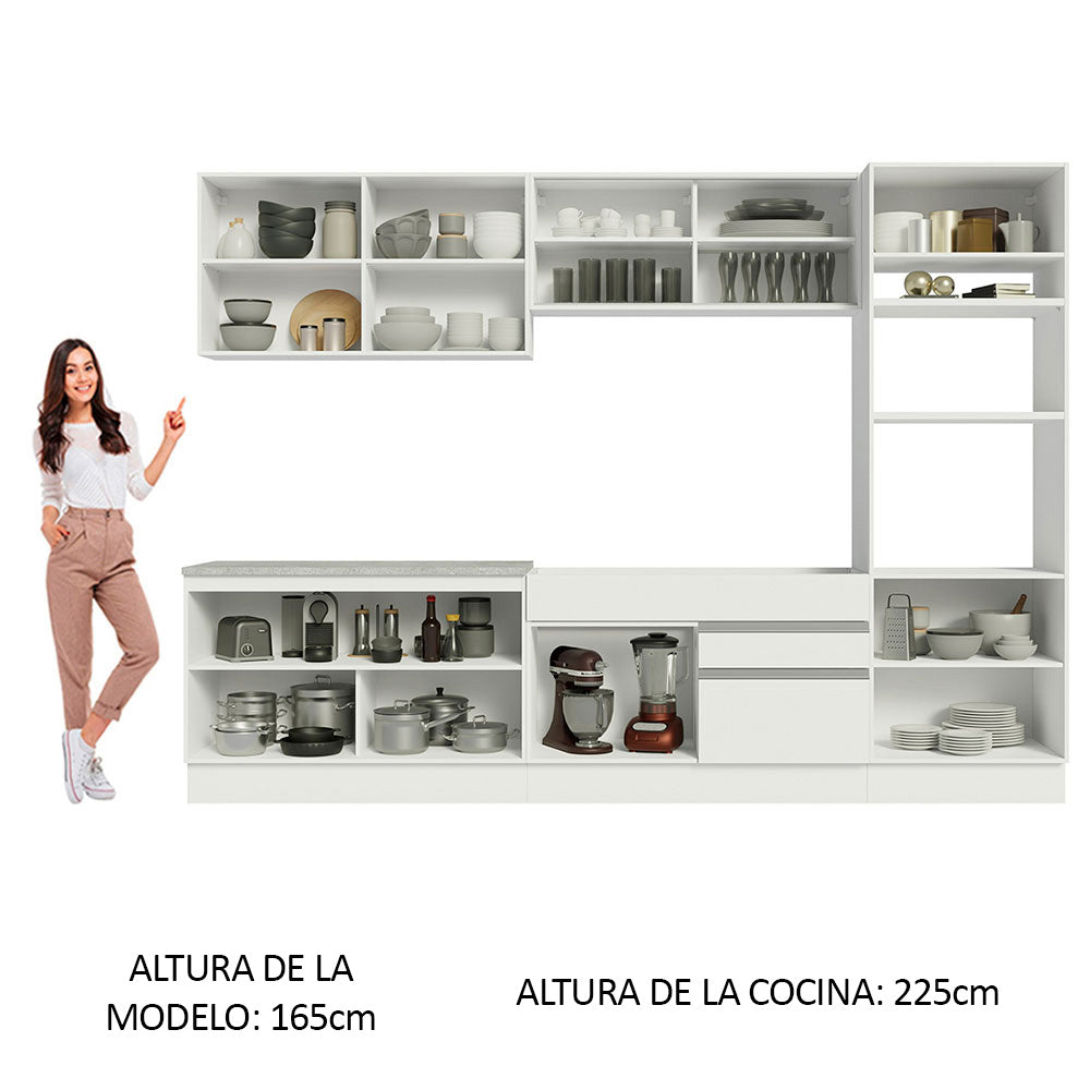 Combo completo de Cocina 310 cm 10 Puertas 2 Cajones Sin Mesada Blanco Glamy Madesa