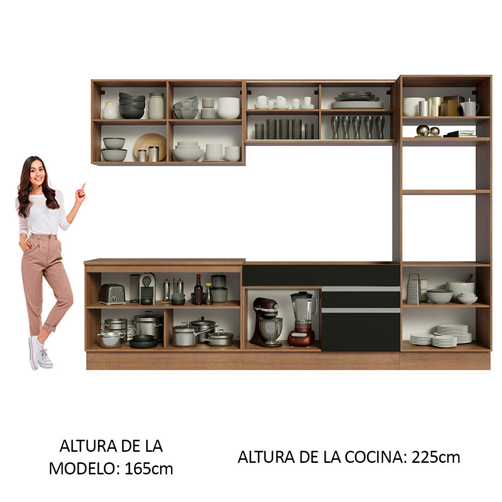 Combo completo de Cocina Madesa Glamy 310cm Marrón/Negro 01