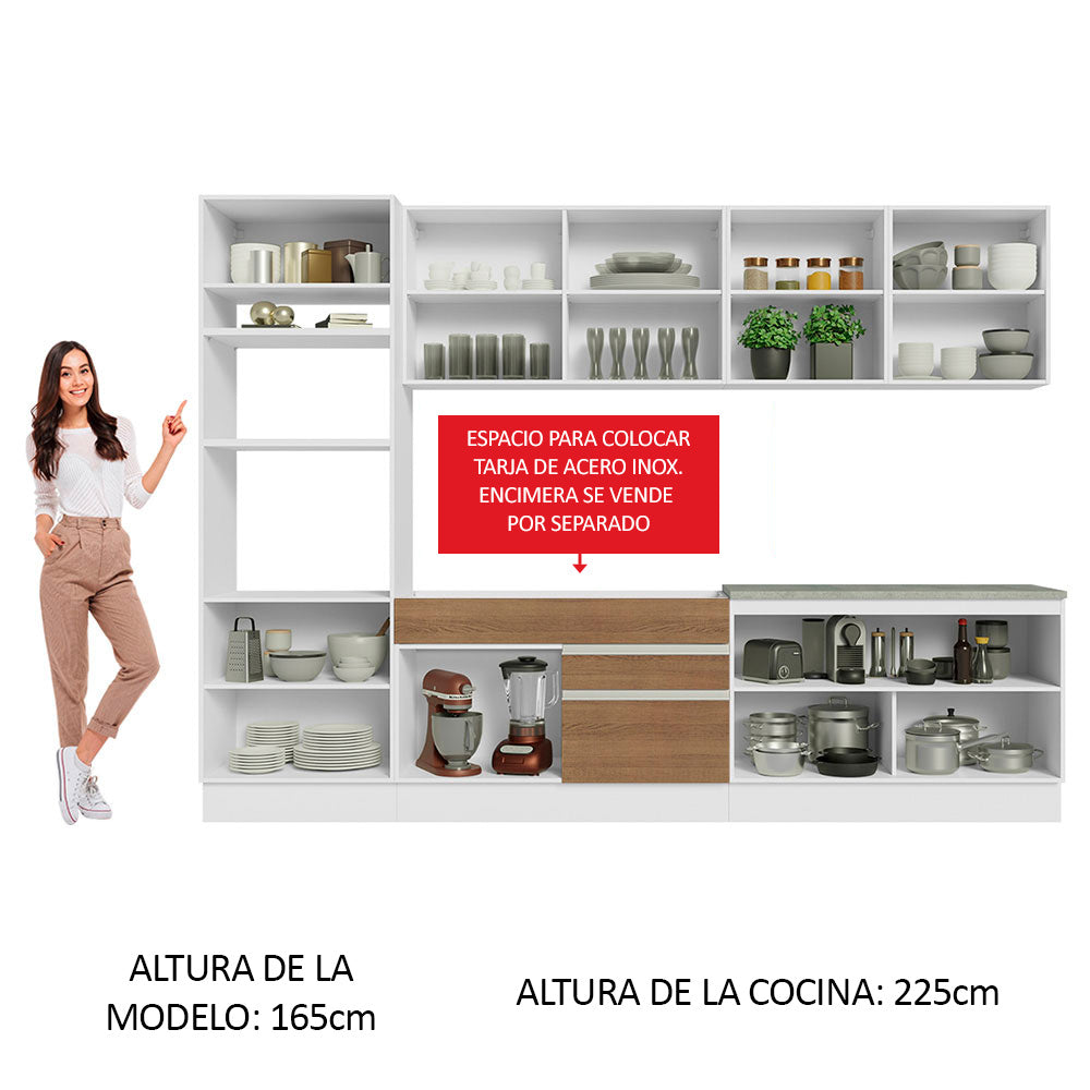 Combo completo de Cocina 310cm Glamy Madesa 02 - Blanco/Marrón