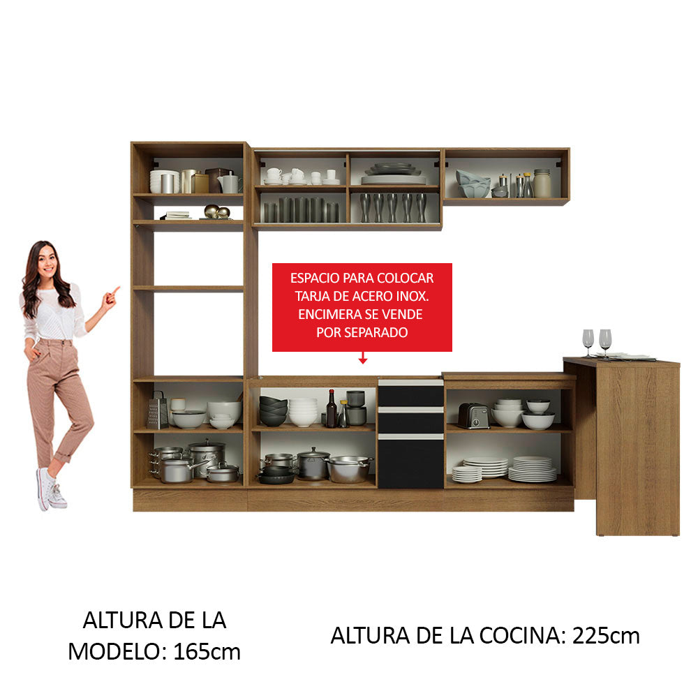 Combo completo de Cocina Madesa Glamy 315cm Marrón/Negro 01