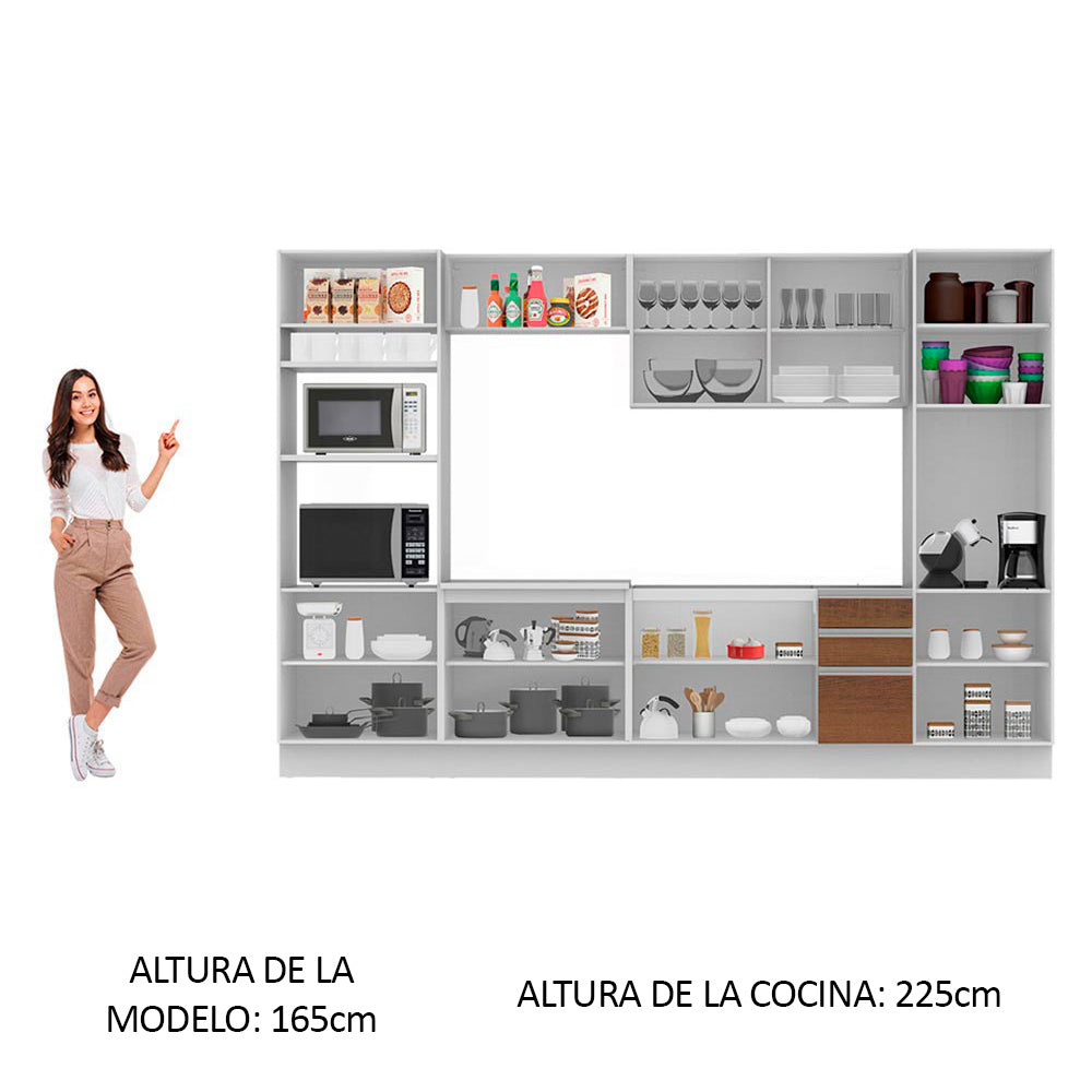 Combo completo de Cocina Madesa 330cm Roma 01 -Blanco/Rústico
