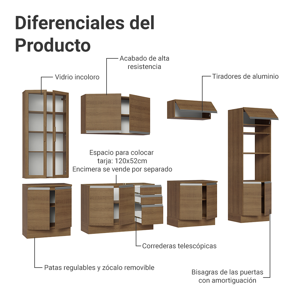 Combo completo de Cocina con Cristalero 340 cm Madesa Glamy MM 01