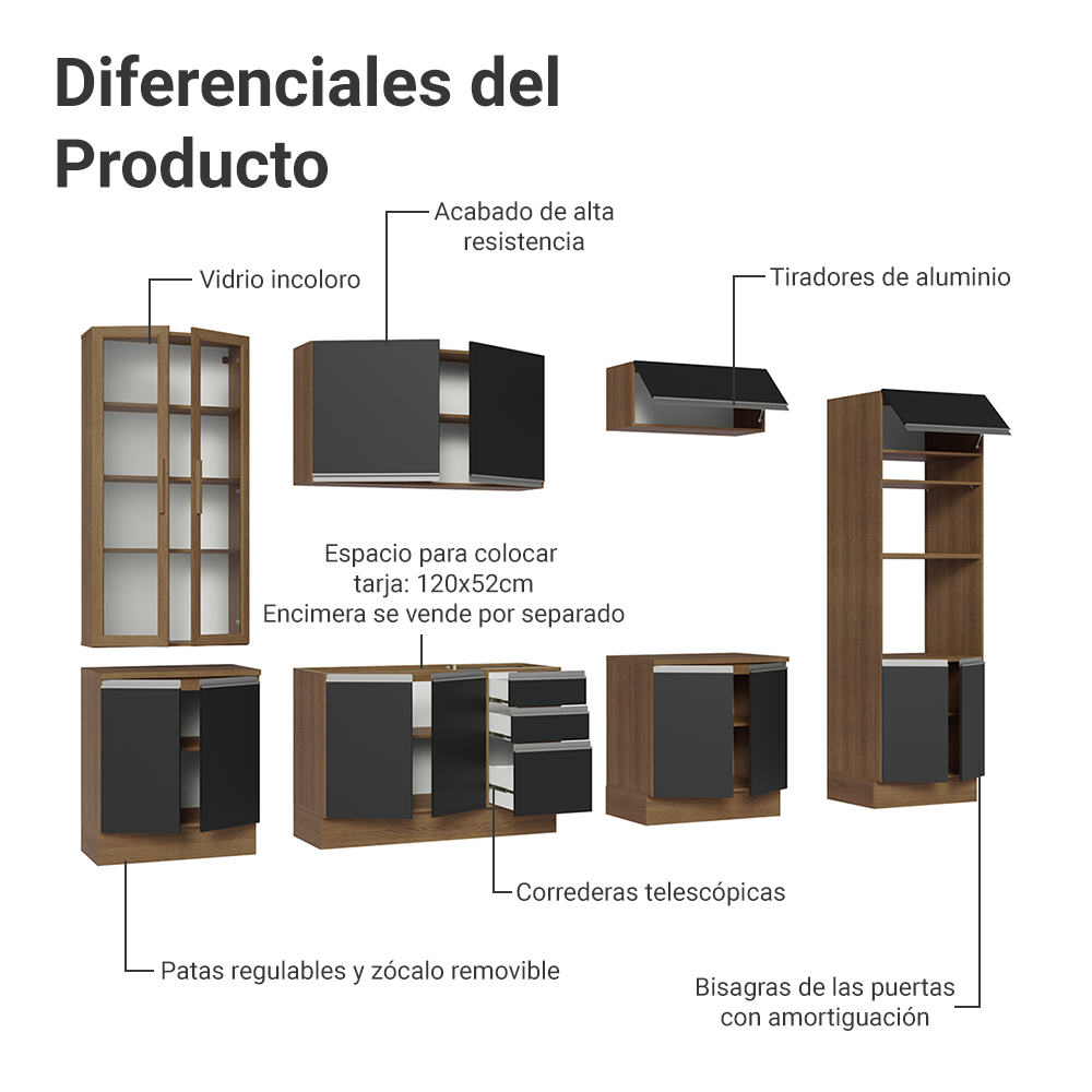 Combo completo de Cocina con Cristalero 340 cm Madesa Glamy MN 01