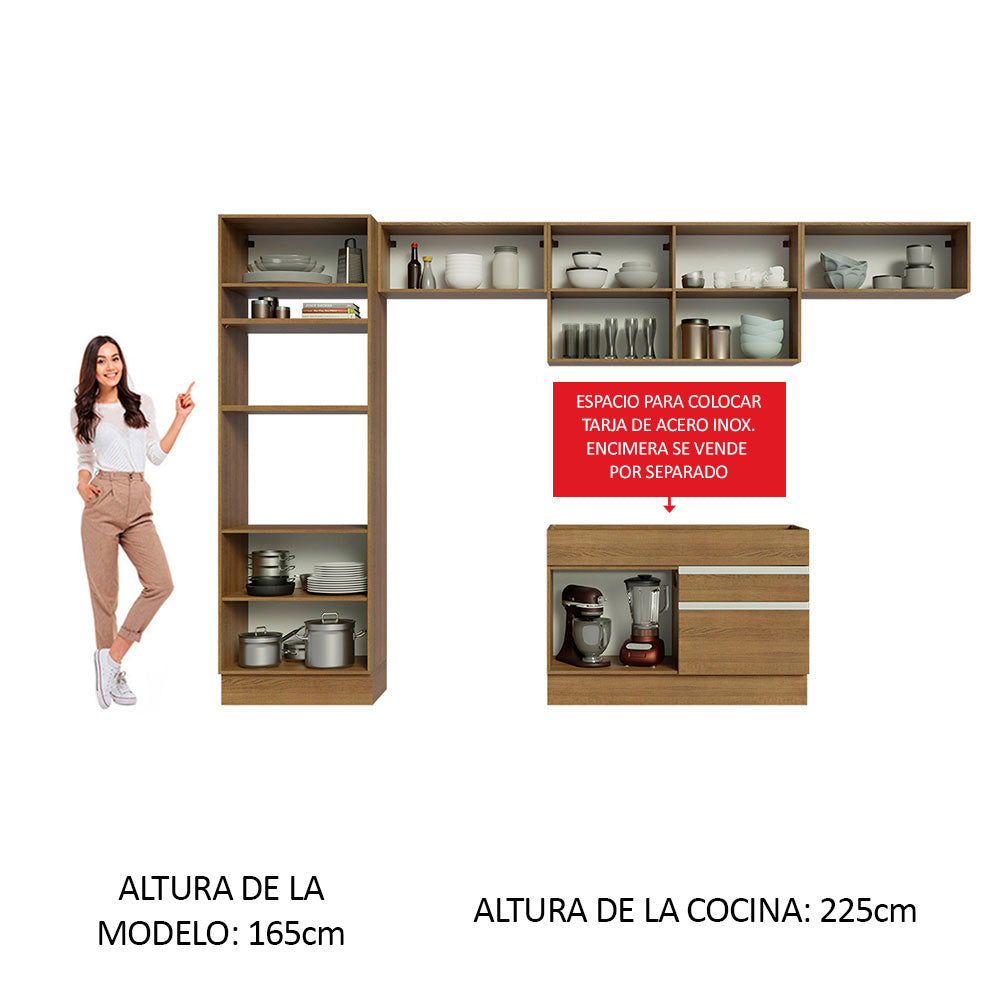 Combo completo de Cocina 350 cm 8 Puertas 2 Cajones Sin Mesada Marrón Glamy Madesa