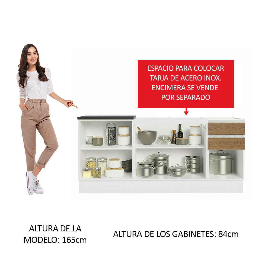 Combo con 2 Bajos Mesadas de Cocina Madesa Acordes 100% MDF (Sin Mesada y Bacha) Blanco/Marrón