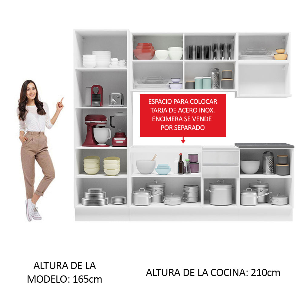 Combo Completo de Cocina 100% MDF 240 cm Frentes Blanco Brillante Acordes Madesa 01