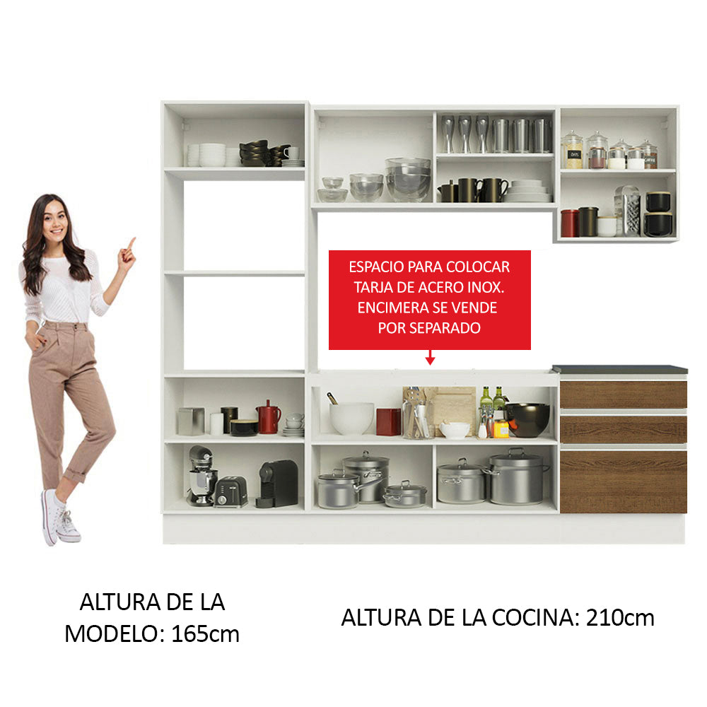 Combo Completo de Cocina 100% MDF 250 cm Blanco/Marrón Acordes Madesa 01