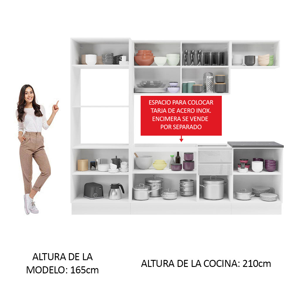 Combo Completo de Cocina 100% MDF 250 cm Frentes Blanco Brillante Acordes Madesa 03