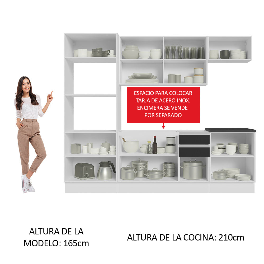 Combo Completo de Cocina 100% MDF 250 cm Blanco/Negro Acordes Madesa 03