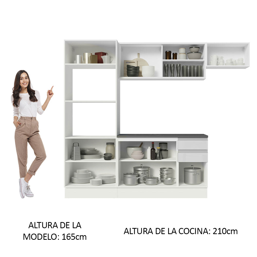 Combo Completo de Cocina 100% MDF 250 cm Frentes Blanco Brillante Acordes Madesa 04