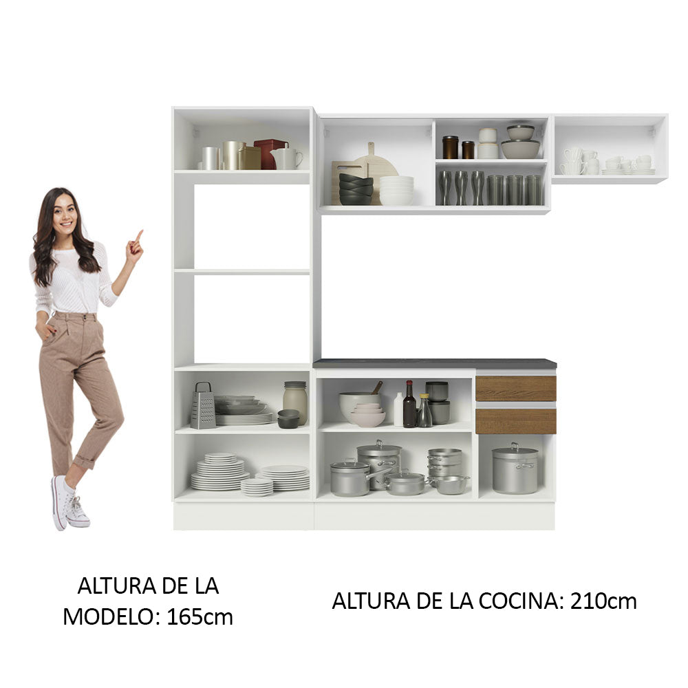 Combo Completo de Cocina 100% MDF 250 cm Blanco/Marrón Acordes Madesa 04