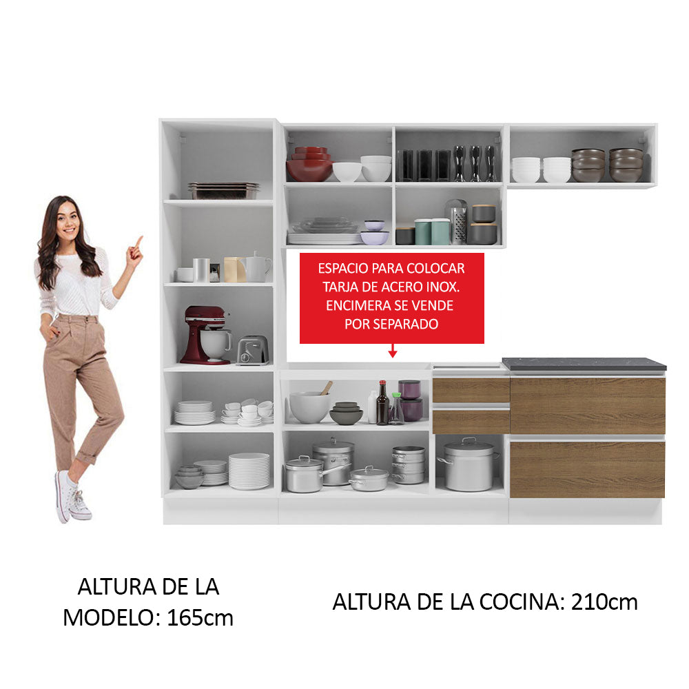 Combo Completo de Cocina 100% MDF 260 cm Blanco/Marrón Acordes Madesa 01
