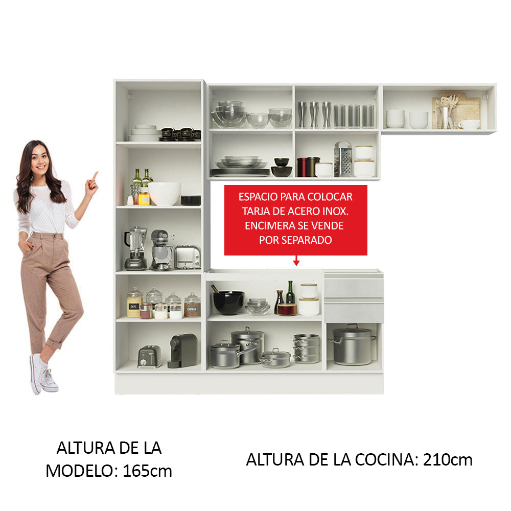 Cocina Compacta 100% MDF 260 cm Puetas Blanco Brillante Acordes Madesa 02