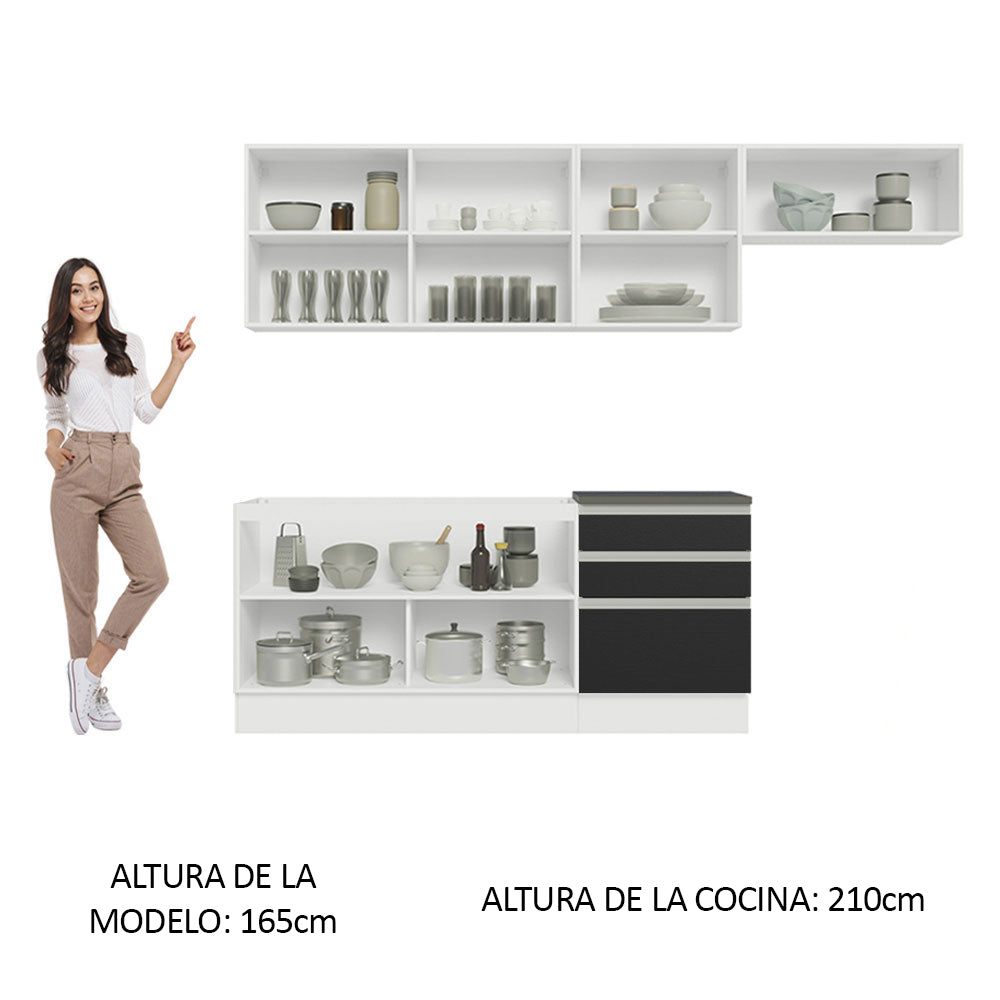 Combo Completo de Cocina 100% MDF 260 cm Blanco/Negro Acordes Madesa 03