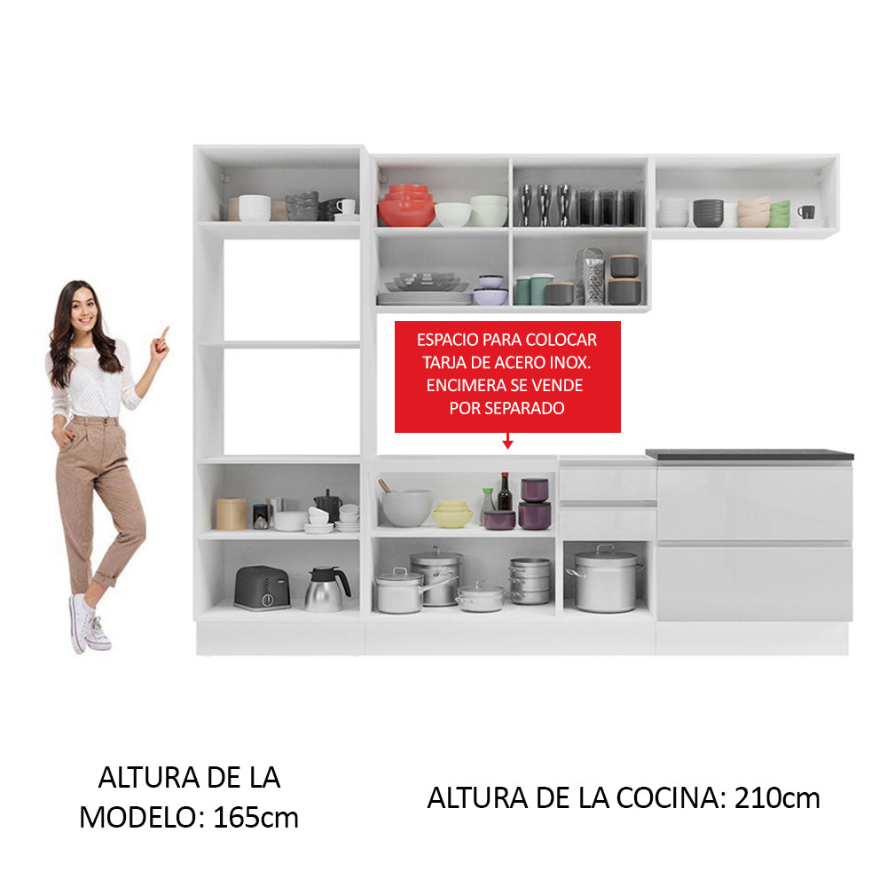Combo Completo de Cocina 100% MDF 270 cm Frentes Blanco Brillante Acordes Madesa 06