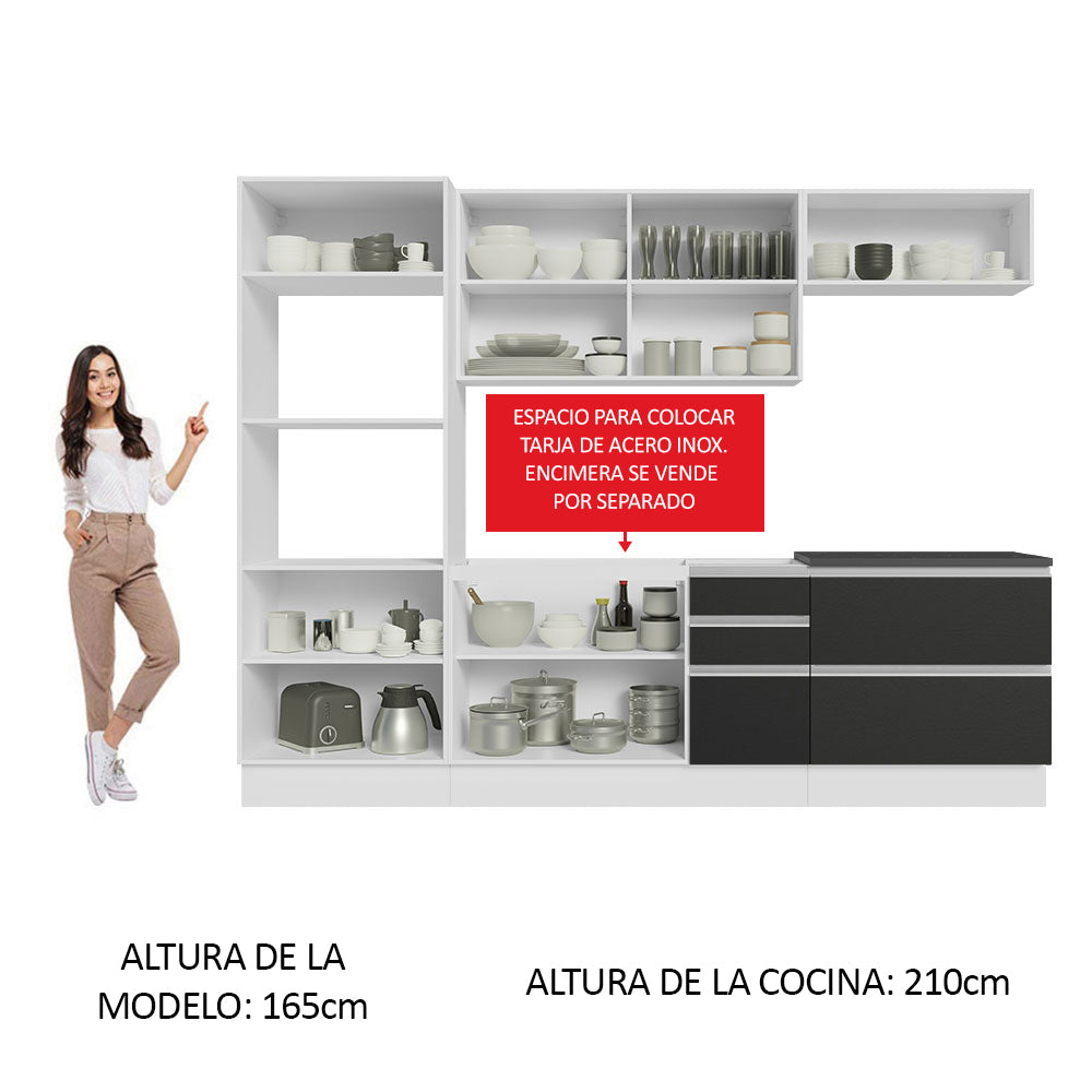 Combo Completo de Cocina 100% MDF 270 cm Blanco/Negro Acordes Madesa 06