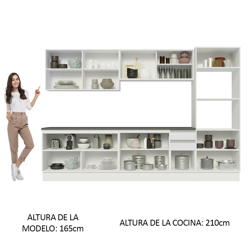 Combo Completo de Cocina 100% MDF 310 cm Frentes Blanco Brillante Acordes Madesa 01