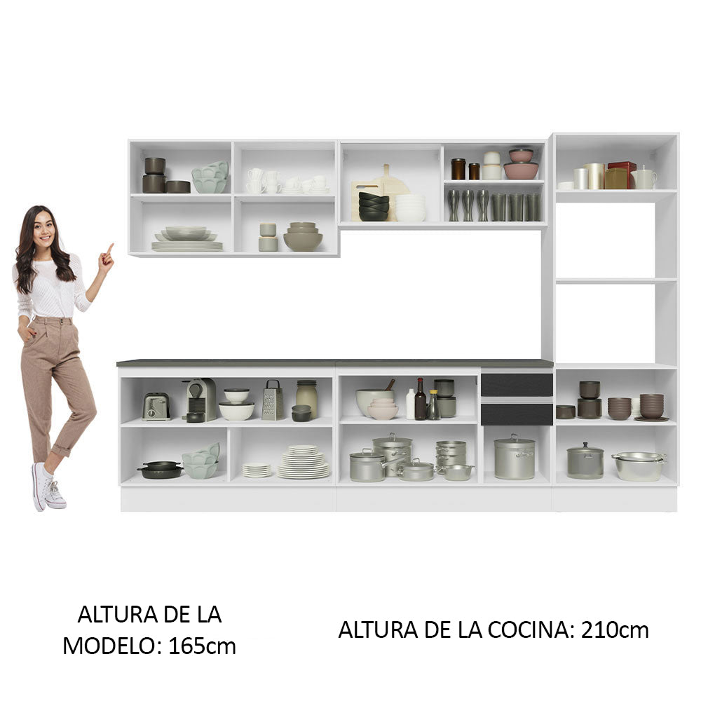 Combo Completo de Cocina 100% MDF 310 cm Blanco/Negro Acordes Madesa 01