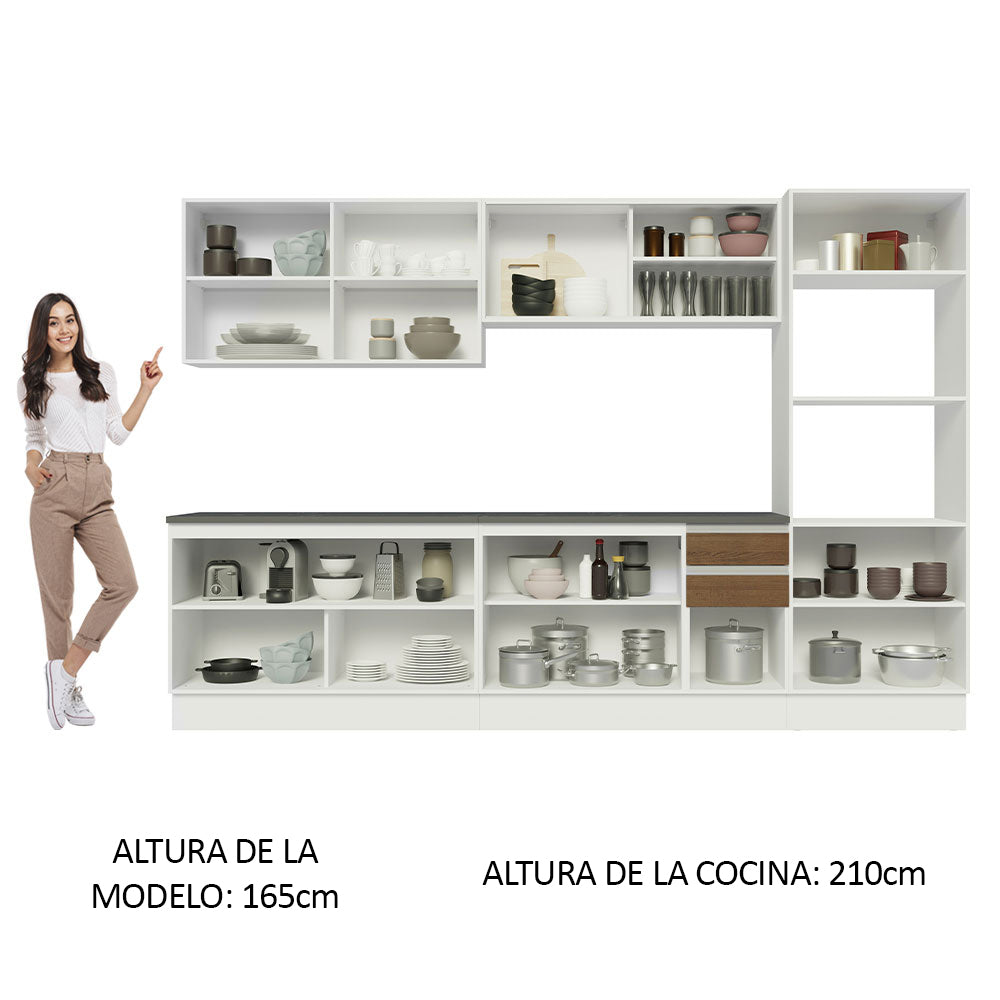 Combo Completo de Cocina 100% MDF 310 cm Blanco/Marrón Acordes Madesa 01