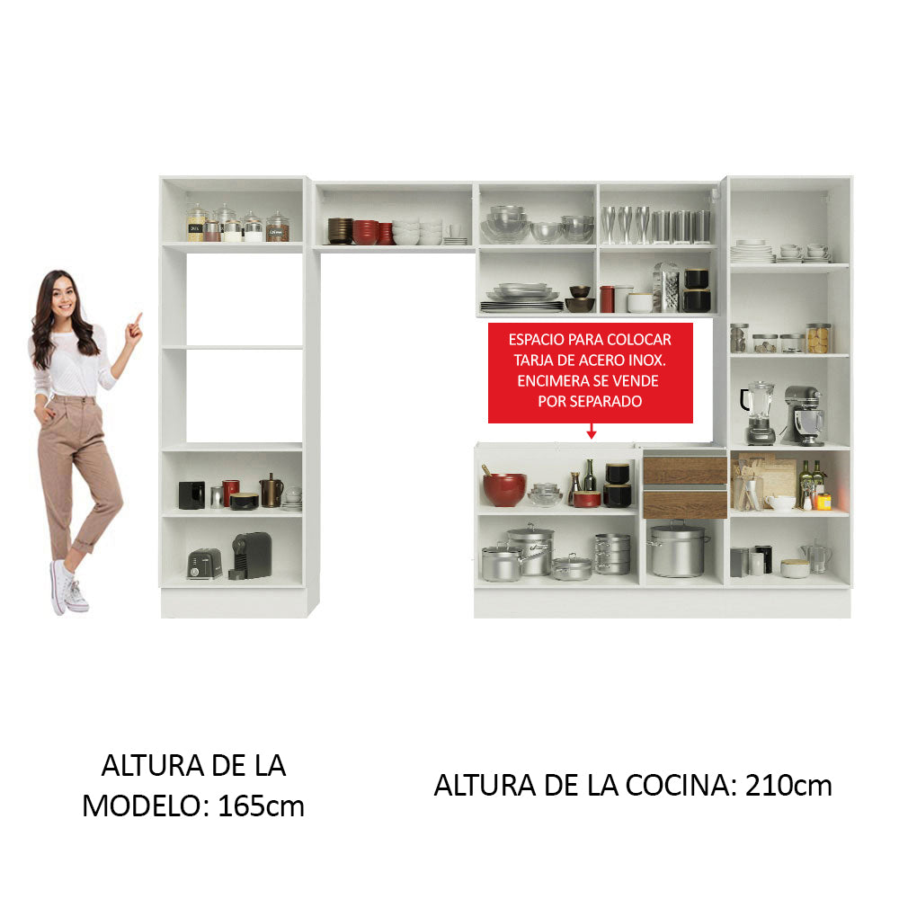 Combo Completo de Cocina 100% MDF 330 cm Marrón/Blanco Acordes Madesa 02