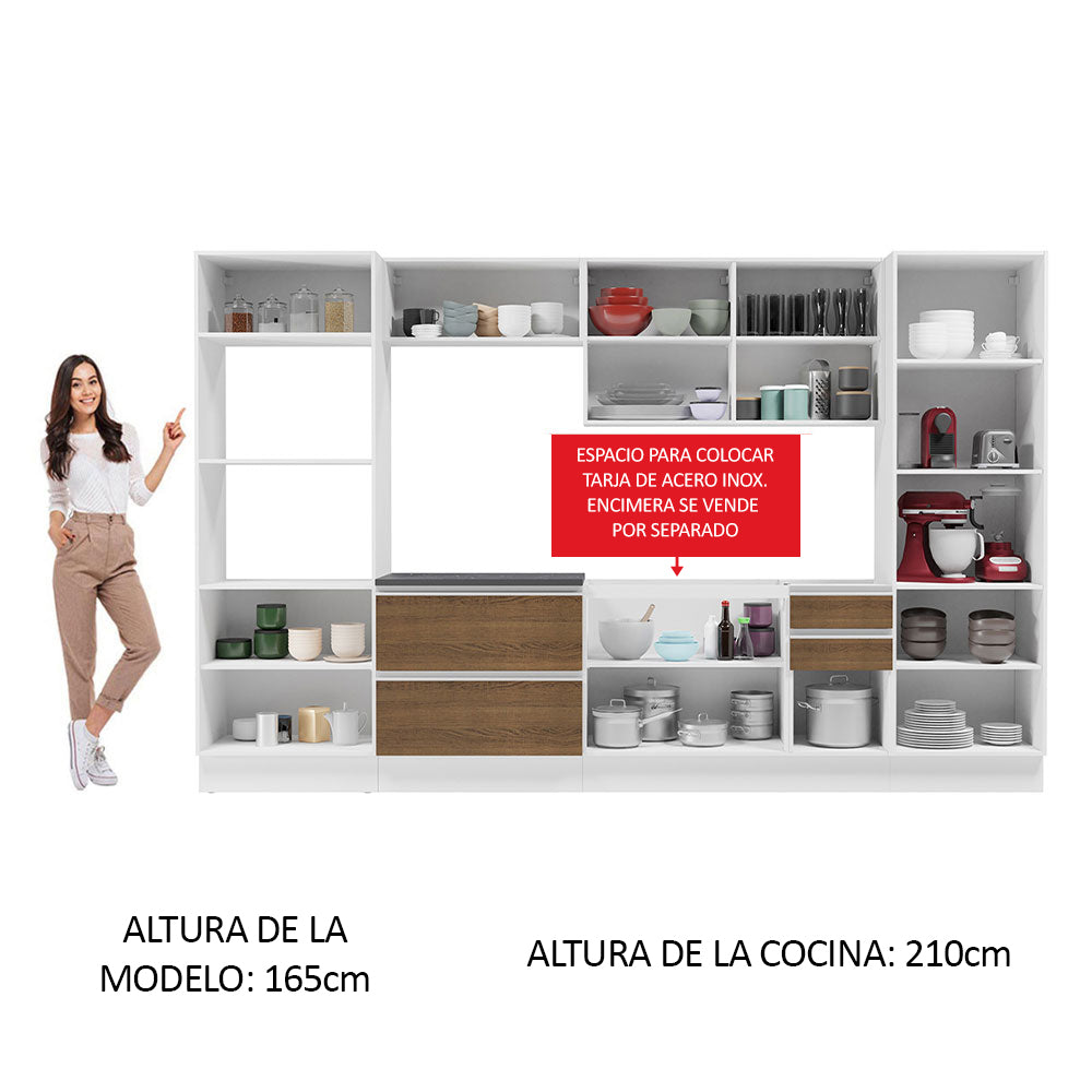 Combo Completo de Cocina 100% MDF 330 cm Blanco/Marrón Acordes Madesa 05