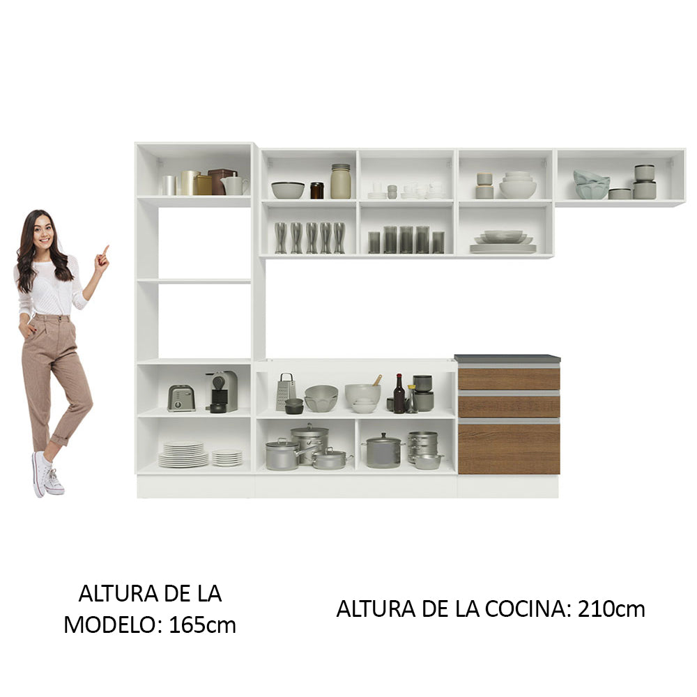 Combo Completo de Cocina 100% MDF 330 cm Blanco/Marrón Acordes Madesa 06
