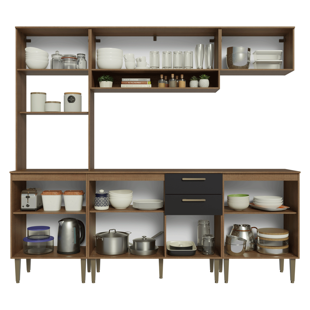 Combo completo de Cocina 225 cm Marrón/Negro Lille Madesa 01