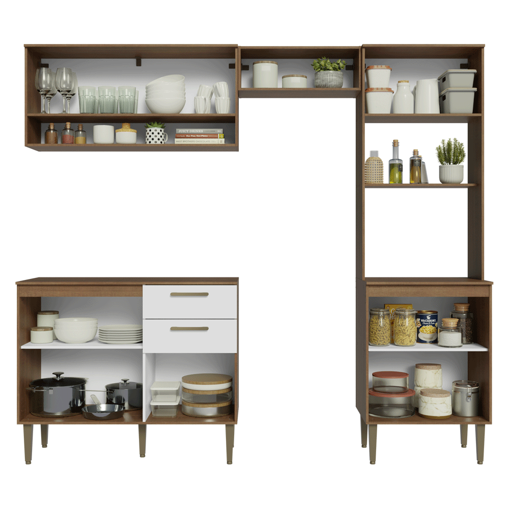 Cocina Compacta 225 cm Marrón/Blanco Lille Madesa