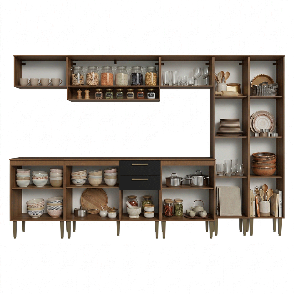 Combo completo de Cocina 305 cm Marrón/Negro Lille Madesa 01