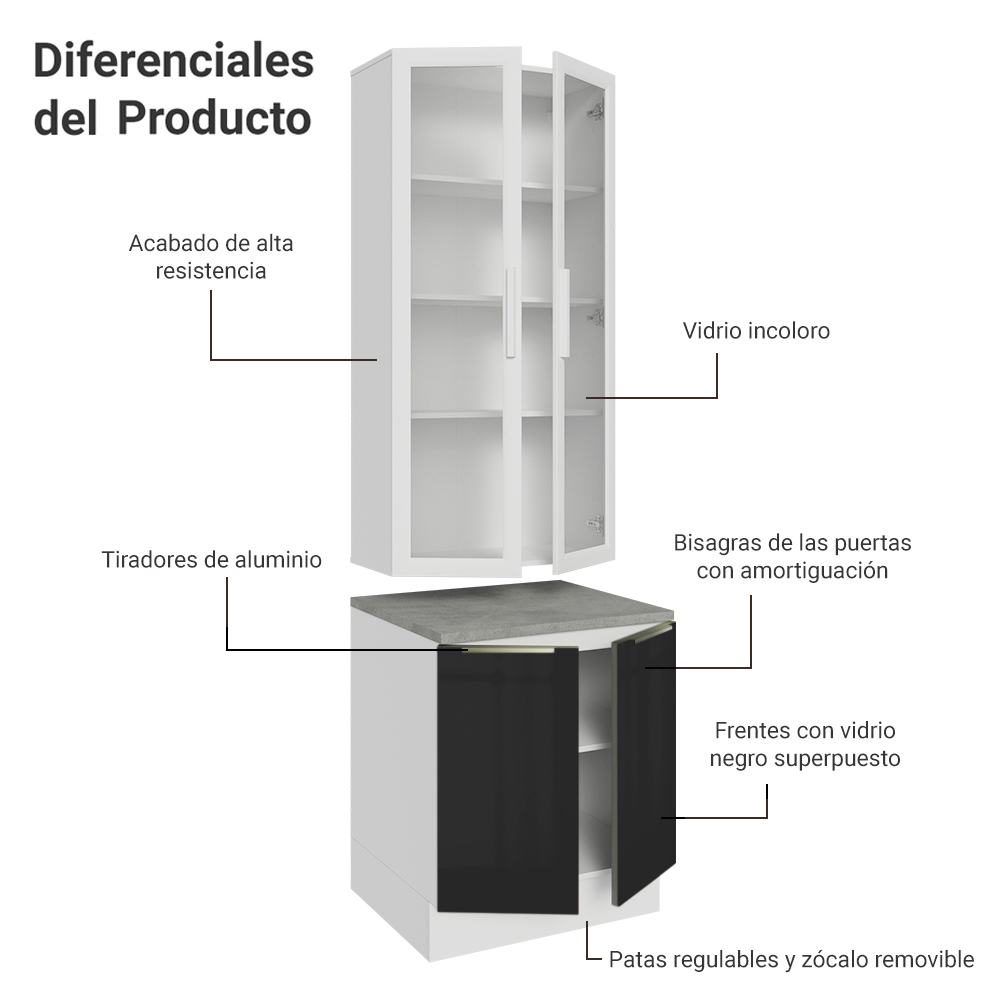 Kit Bajo Mesada con Cristalero 70 cm Madesa Lux BN 01