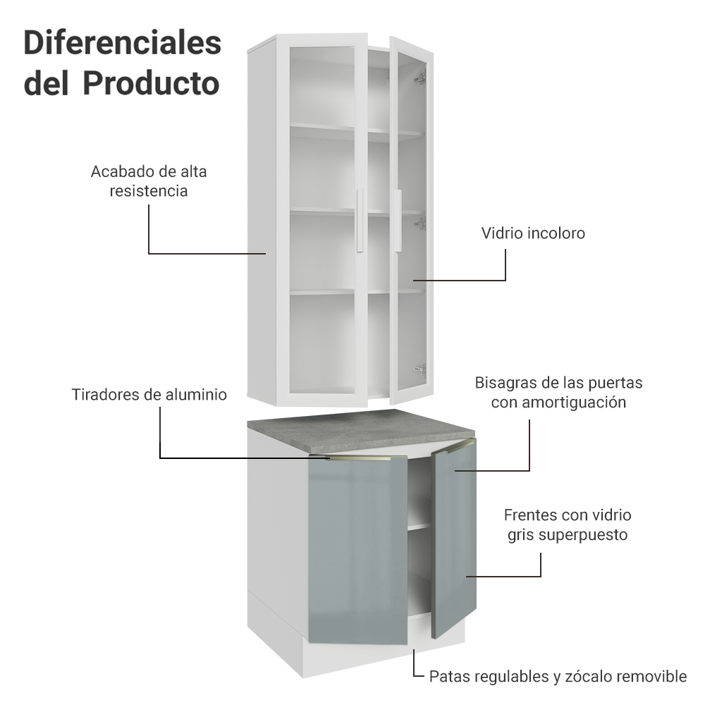 Kit Bajo Mesada con Cristalero 70 cm Madesa Lux BB 01