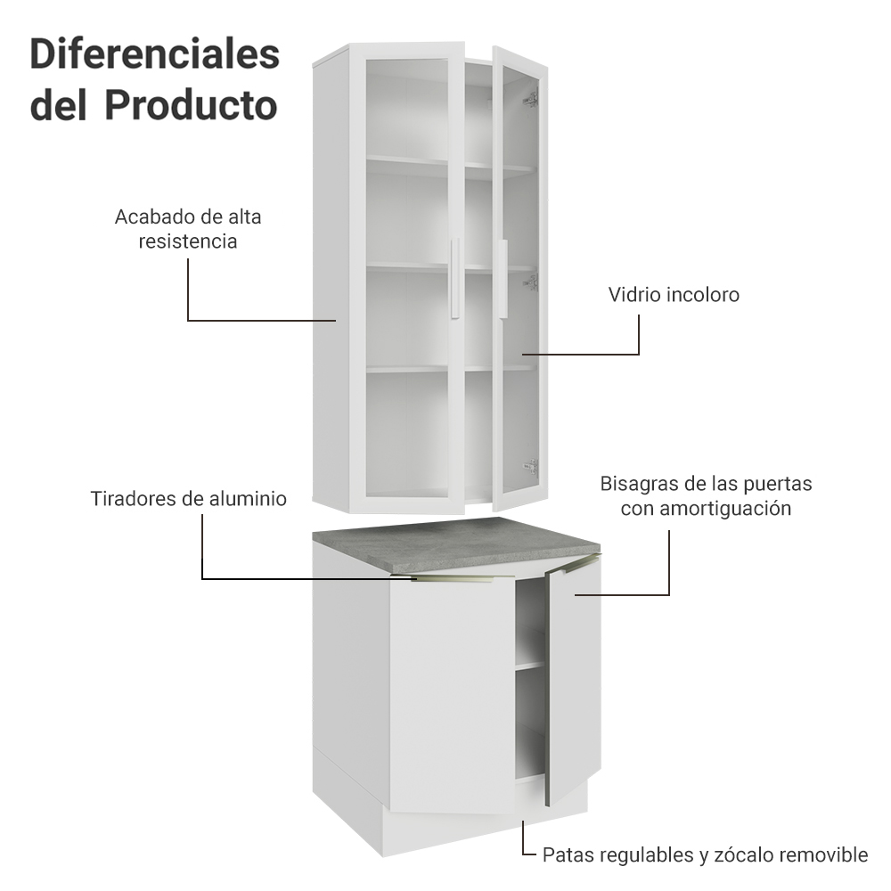 Kit Bajo Mesada con Cristalero 70 cm Madesa Lux BB 01