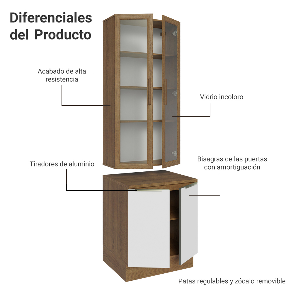 Kit Bajo Mesada con Cristalero 70 cm Madesa Veludo Lux 70cm MB