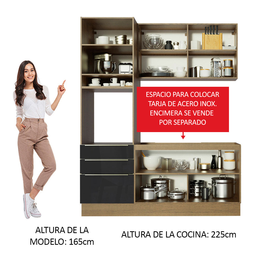 Combo de Cocina Compacta 180cm Marrón/Negro Lux Madesa 01