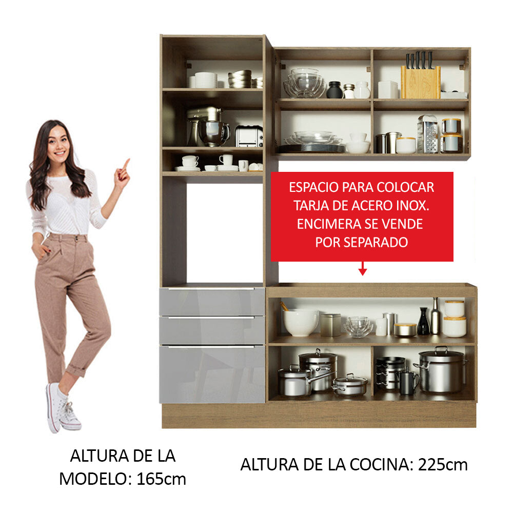 Combo de Cocina Compacta 180cm Marrón/Gris Lux Madesa 01