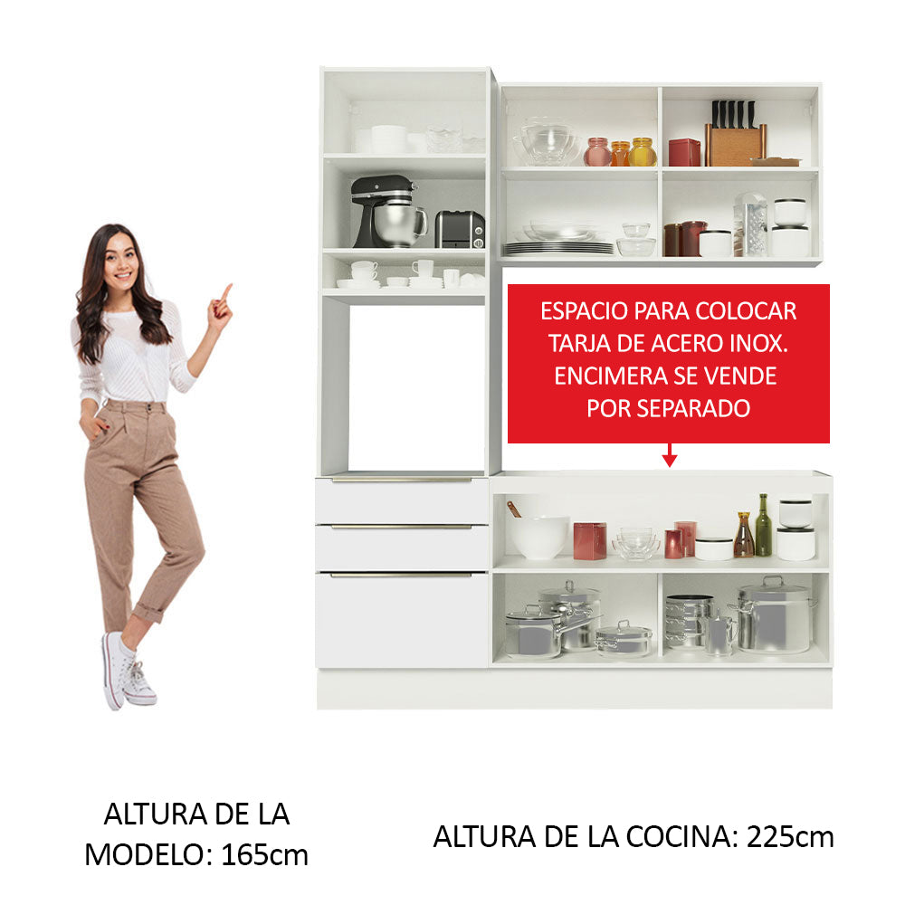 Cocina Compacta 180 x 60 cm Blanco/Blanco Aterciopelado Lux Madesa 01