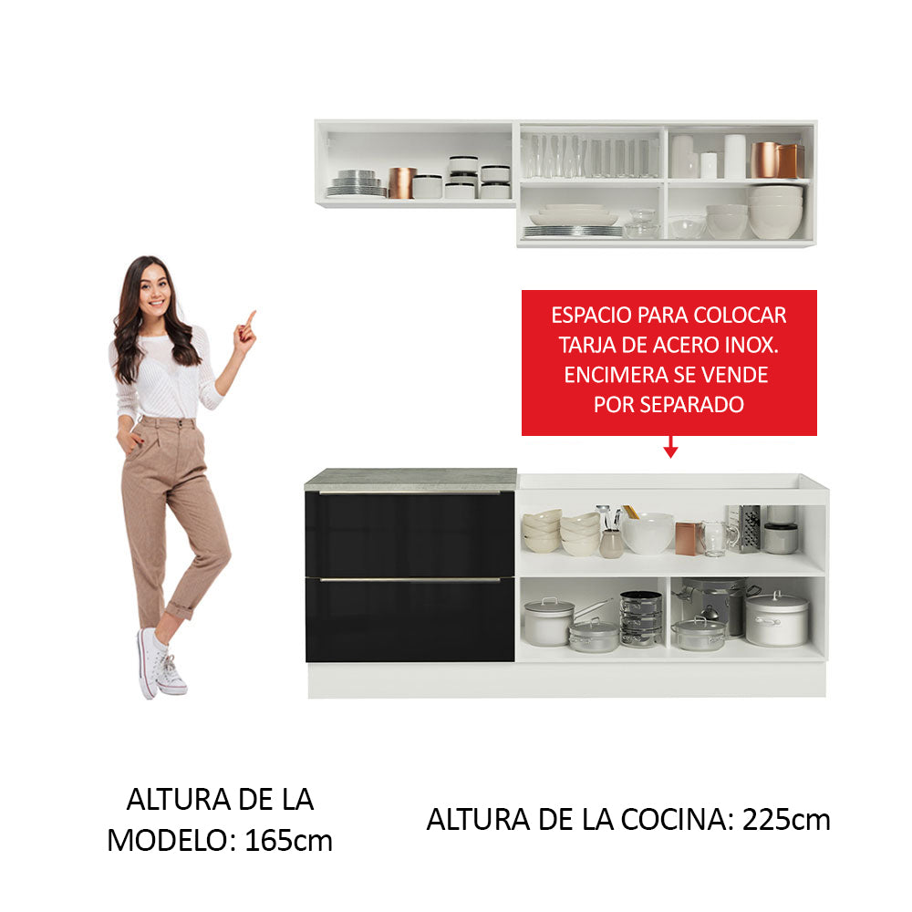 Combo de Cocina Compacta 200cm Blanco/Negro Lux Madesa 01