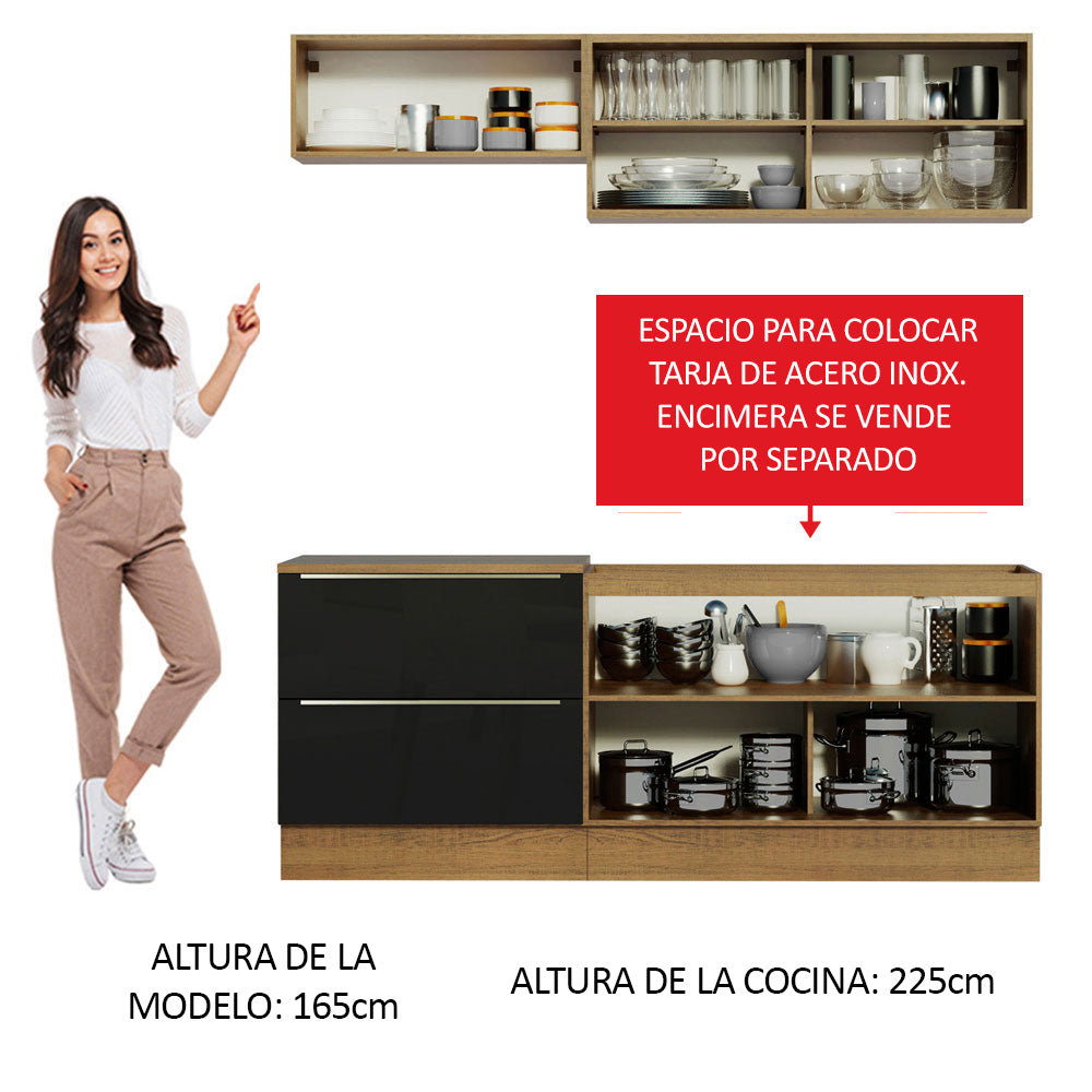 Combo de Cocina Compacta 200cm Marrón/Negro Lux Madesa 01